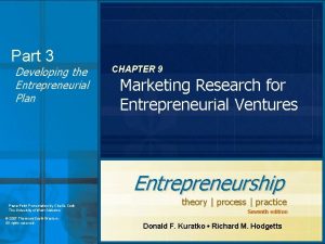 Part 3 Developing the Entrepreneurial Plan CHAPTER 9