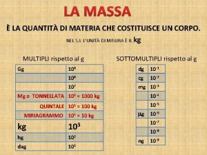 LA MASSA LA QUANTIT DI MATERIA CHE COSTITUISCE