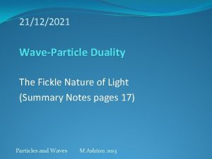 21122021 WaveParticle Duality The Fickle Nature of Light