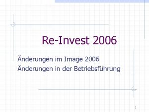 ReInvest 2006 nderungen im Image 2006 nderungen in