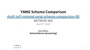 YANG Schema Comparison draftietfnetmodyangschemacomparison00 NETMOD WG April 2
