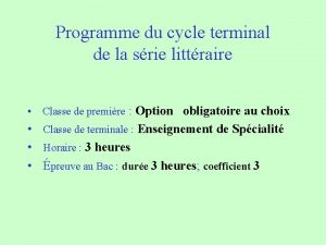 Programme du cycle terminal de la srie littraire
