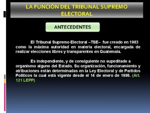 LA FUNCIN DEL TRIBUNAL SUPREMO ELECTORAL ANTECEDENTES El
