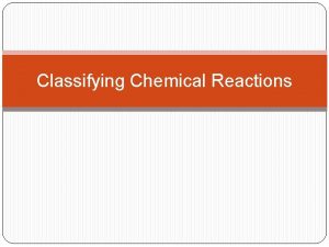 Classifying Chemical Reactions Synthesis Reaction Two or more