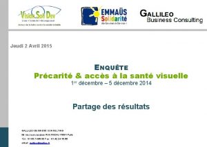 Jeudi 2 Avril 2015 ENQUTE Prcarit accs la