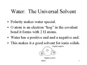 Water The Universal Solvent Polarity makes water special