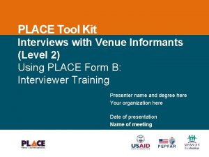 PLACE Interviews with Venue PLACE Tool Kit 2