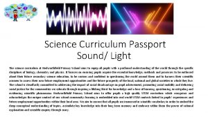 Science Curriculum Passport Sound Light The science curriculum