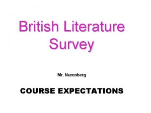 British Literature Survey Mr Nurenberg COURSE EXPECTATIONS Mr