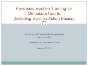 Pandemic Eviction Training for Minnesota Courts Including Eviction