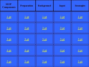 SIOP Components Preparation Background Input Strategies 1 pt