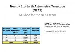 Nearby ExoEarth Astrometric Telescope NEAT M Shao for