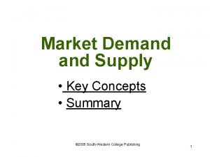 Market Demand Supply Key Concepts Summary 2005 SouthWestern