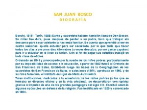 SAN JUAN BOSCO BIOGRAFA Becchi 1815 Turn 1888