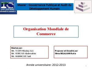 Master Gouvernance Publique et Audit du Dveloppement Humain