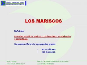 LOS MARISCOS Definicin Animales acuticos marinos o continentales