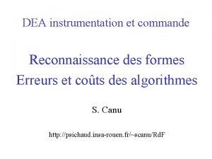 DEA instrumentation et commande Reconnaissance des formes Erreurs