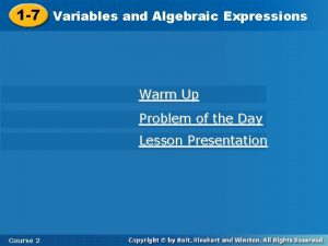 and Algebraic Expressions 1 7 Variables and Algebraic
