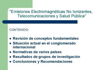 Emisiones Electromagnticas No Ionizantes Telecomunicaciones y Salud Pblica