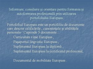 Informare consiliere i orientare pentru formarea i autoformarea