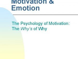 Motivation Emotion The Psychology of Motivation The Whys
