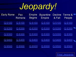 Jeopardy Early Rome Pax Romana Empire Byzantine Decline