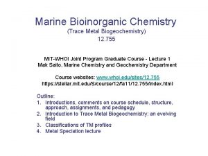 Marine Bioinorganic Chemistry Trace Metal Biogeochemistry 12 755