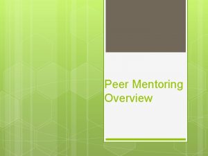 Peer Mentoring Overview Youre Serving as a Peer