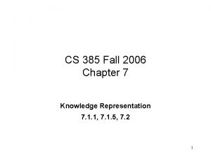 CS 385 Fall 2006 Chapter 7 Knowledge Representation