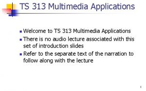 TS 313 Multimedia Applications Welcome to TS 313
