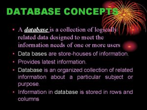 DATABASE CONCEPTS A database is a collection of