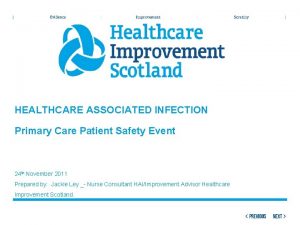 HEALTHCARE ASSOCIATED INFECTION Primary Care Patient Safety Event