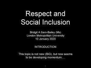 Respect and Social Inclusion Bridgit A SamBailey Ms