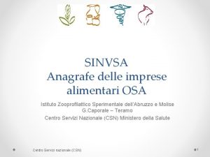 SINVSA Anagrafe delle imprese alimentari OSA Istituto Zooprofilattico