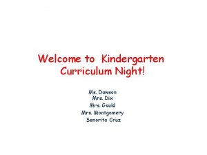 Welcome to Kindergarten Curriculum Night Ms Dawson Mrs