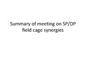 Summary of meeting on SPDP field cage synergies