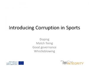 Introducing Corruption in Sports Doping Match fixing Good