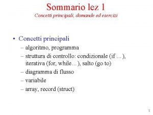 Sommario lez 1 Concetti principali domande ed esercizi