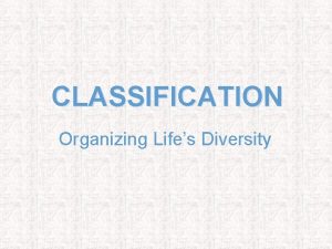 CLASSIFICATION Organizing Lifes Diversity Classification Classification putting objects