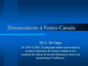 Dnonciations PostesCanada M G StOnge De 1999 2003