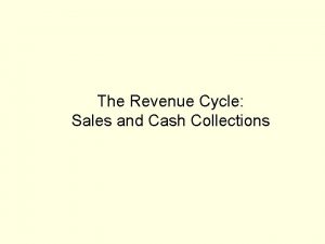 The Revenue Cycle Sales and Cash Collections CONTROL