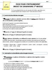 page 1 FICHE POUR LENTRAINEMENT BREVET DE GRAMMAIRE