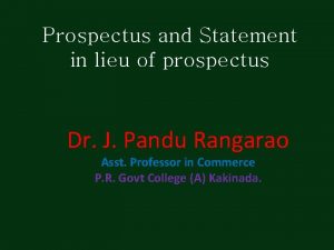 Prospectus and Statement in lieu of prospectus Dr