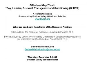 Gifted and Gay Youth Gay Lesbian Bisexual Transgender