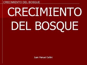 CRECIMIENTO DEL BOSQUE Juan Manuel Cellini CRECIMIENTO DEL