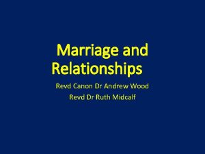 Marriage and Relationships Revd Canon Dr Andrew Wood