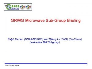 GRWG Microwave SubGroup Briefing Ralph Ferraro NOAANESDIS and