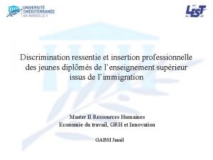 Discrimination ressentie et insertion professionnelle des jeunes diplms