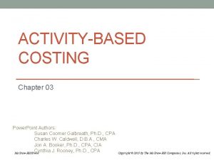 ACTIVITYBASED COSTING Chapter 03 Power Point Authors Susan