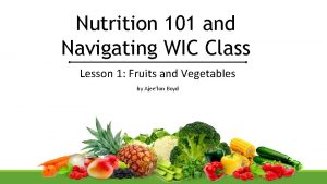 Nutrition 101 and Navigating WIC Class Lesson 1